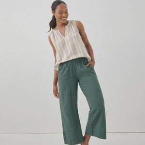 Coastal Double Gauze Wide Leg Pant - Dark Forest